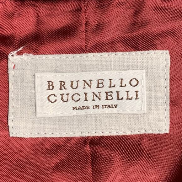BRUNELLO CUCINELLI Size 40 Navy Red Twill Linen Snaps Jacket - Picture 5 of 10
